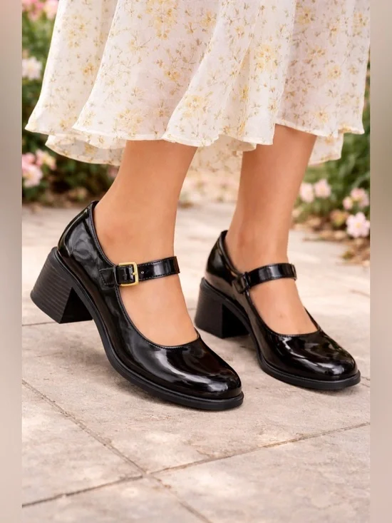 Zara Black Patent Mary Jane Block Heel Shoes - Picture 11 of 13